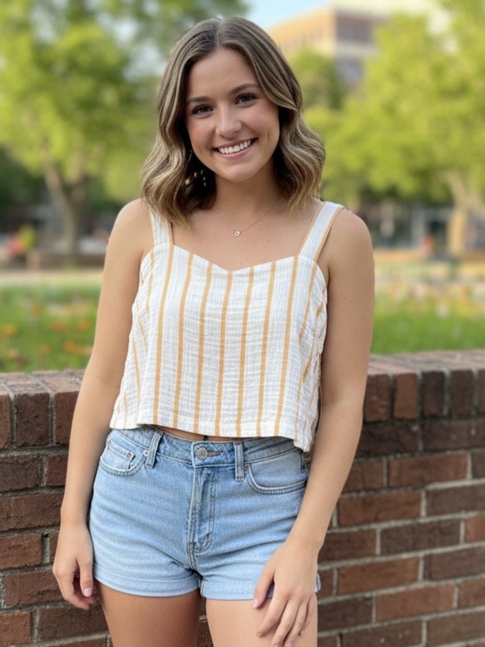 Rip Curl White and Mustard Striped Cropped Tank